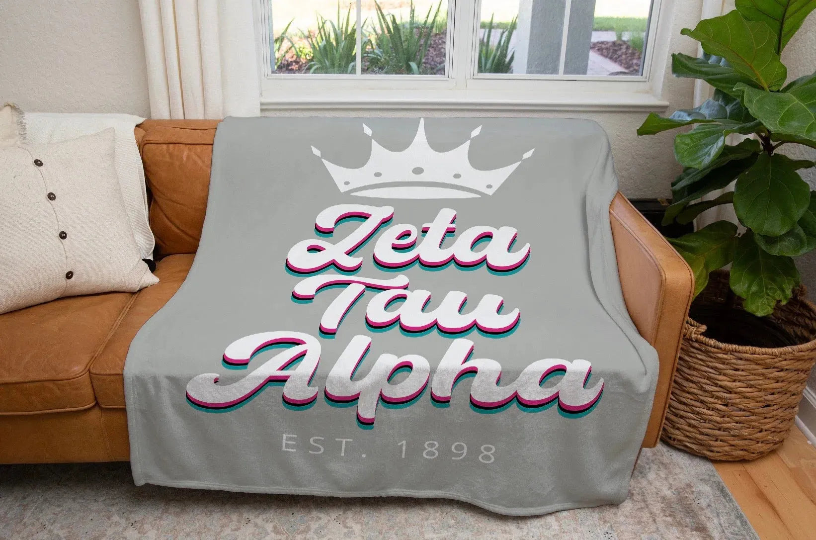 Zeta Tau Alpha Sherpa Blanket - Retro XL 60"x80" Throw Blankets