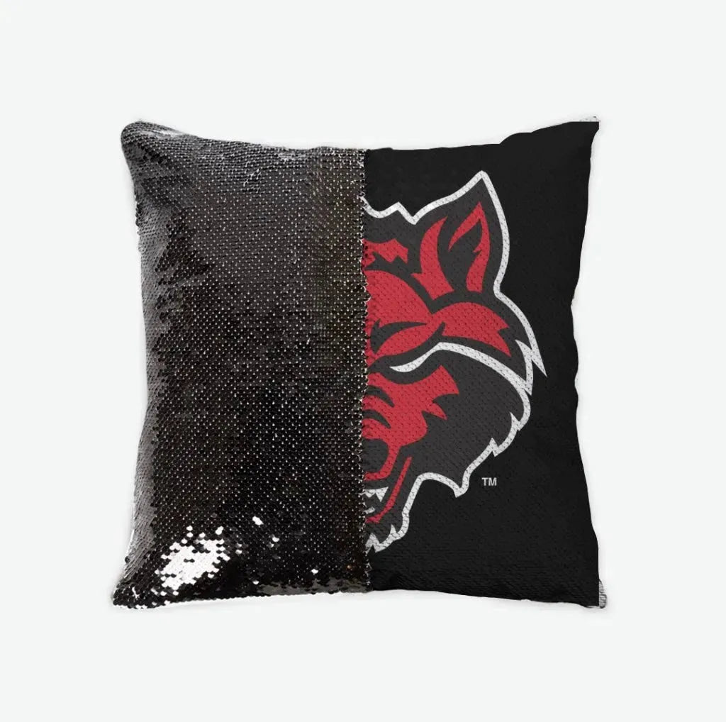 Arkansas State University Sequin Pillow Cover - Wolf Head Red Black Pillow Covers