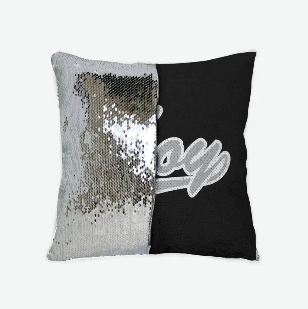 Troy University Sequin Pillow Cover Black Gray Silver Pillow Covers