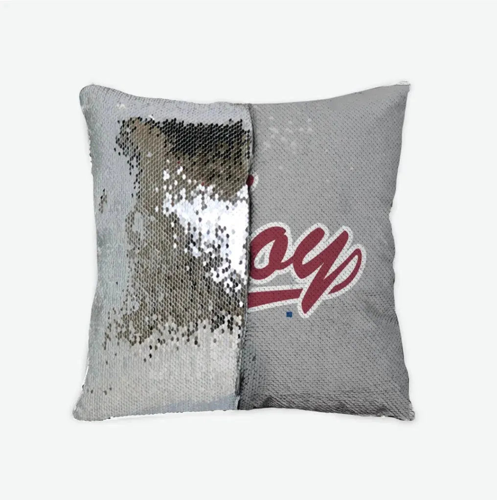 Troy University Sequin Pillow Cover Gray Cardinal Silver Pillow Covers
