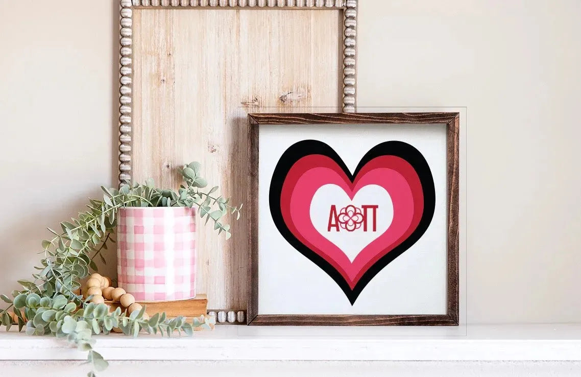 Alpha Omicron Pi 12x12 Heart Wood Framed Sign Wall Art & Signs