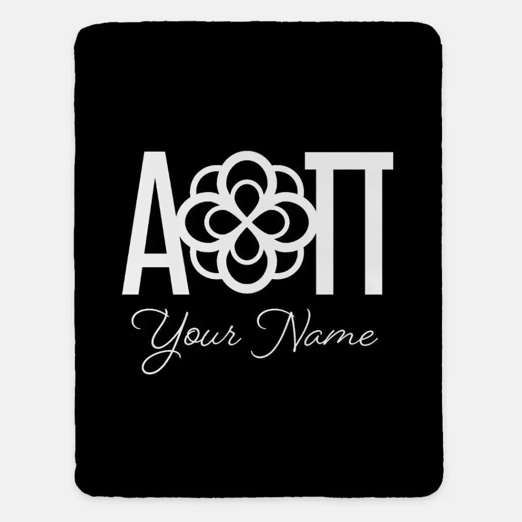 Personalized Alpha Omicron Pi XL 60x80 Sherpa Blanket - Greek Letters Black Throw Blankets