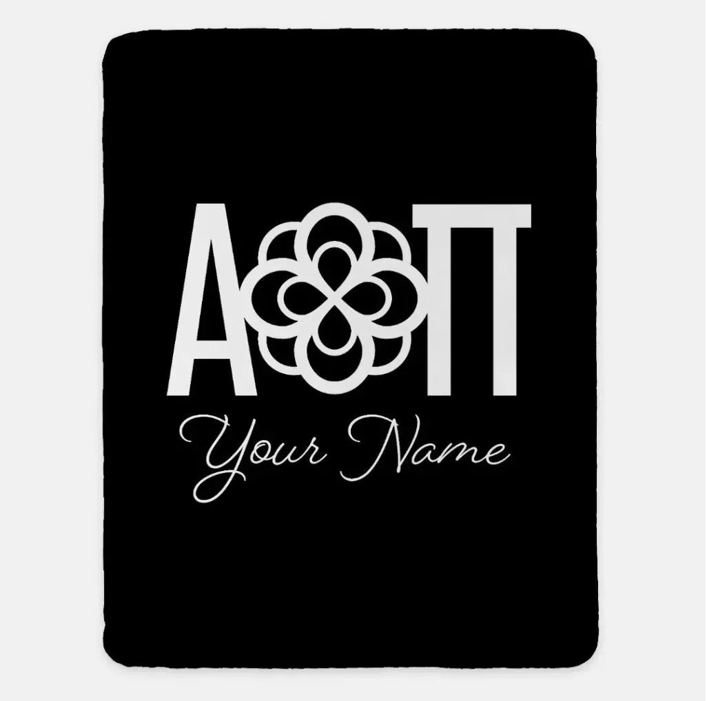 Personalized Alpha Omicron Pi XL 60x80 Sherpa Blanket - Greek Letters Black Throw Blankets