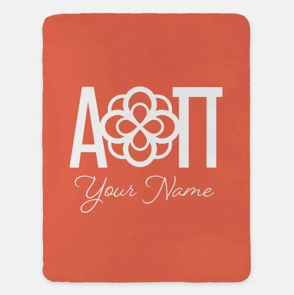 Personalized Alpha Omicron Pi XL 60x80 Sherpa Blanket - Greek Letters Coral Throw Blankets