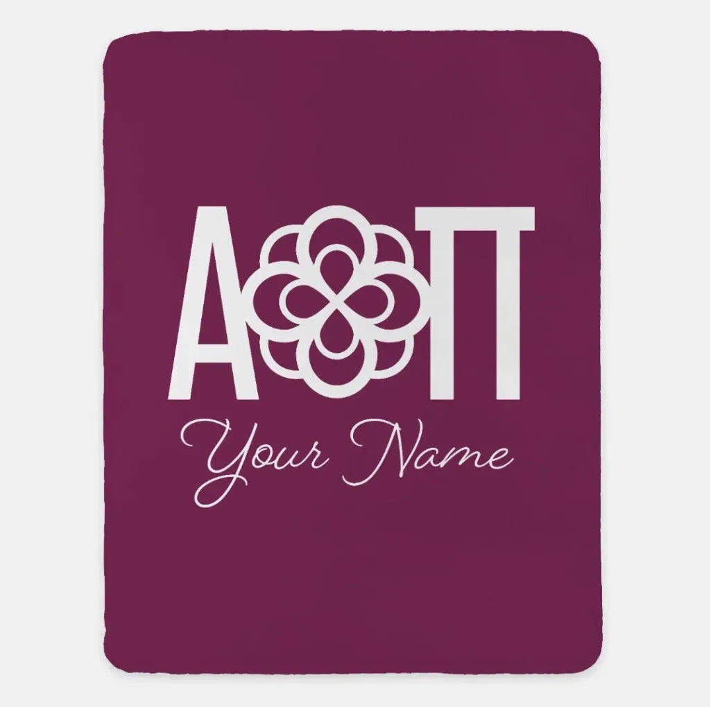 Personalized Alpha Omicron Pi XL 60x80 Sherpa Blanket - Greek Letters Purple Throw Blankets
