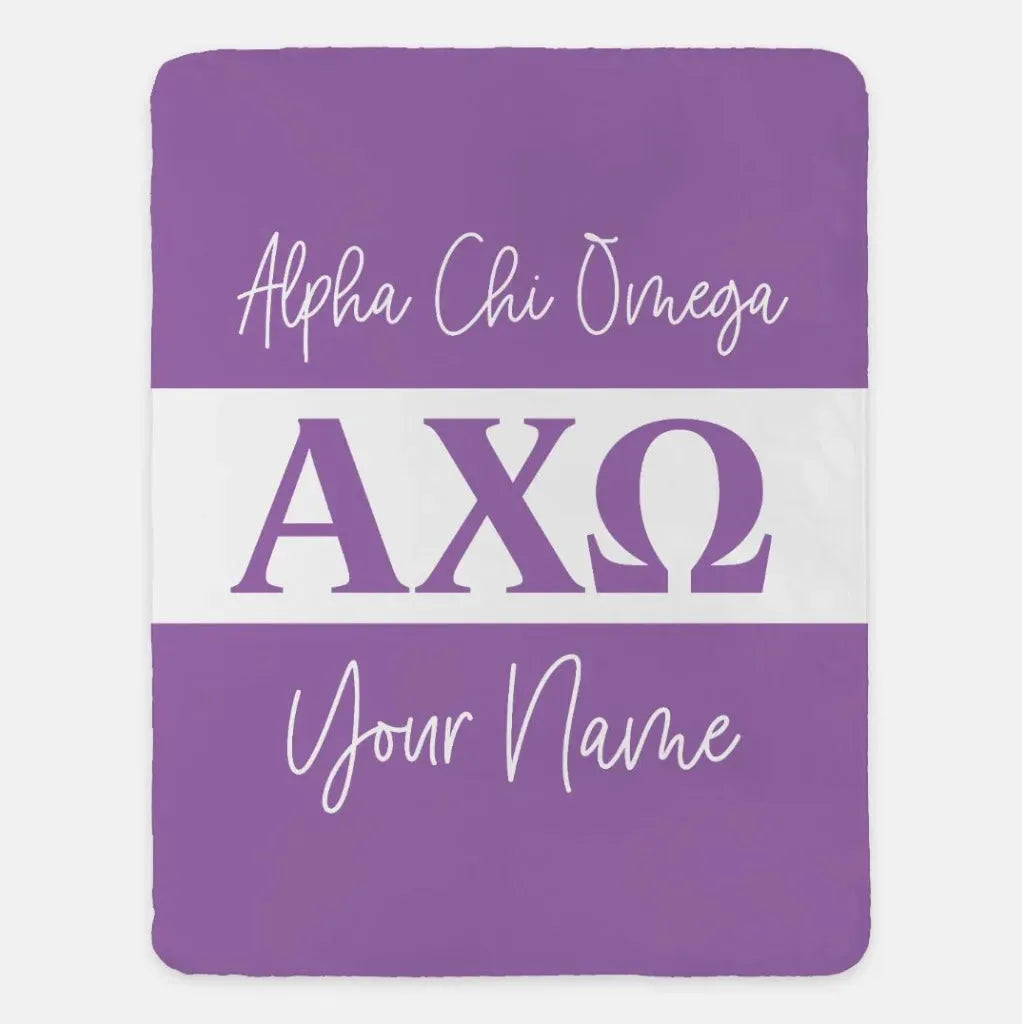 Personalized Alpha Chi Omega XL 60x80 Sherpa Blanket - Stripe Iris Throw Blankets