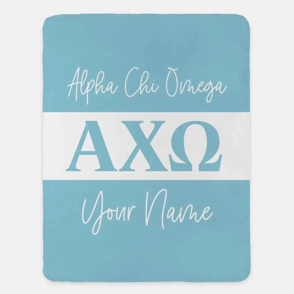 Personalized Alpha Chi Omega XL 60x80 Sherpa Blanket - Stripe Olympus Throw Blankets