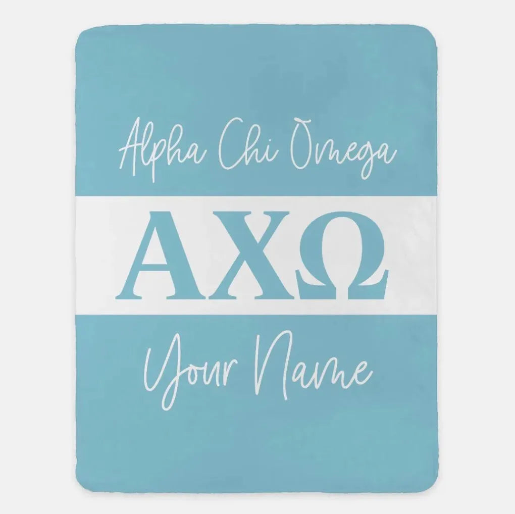 Personalized Alpha Chi Omega XL 60x80 Sherpa Blanket - Stripe Olympus Throw Blankets