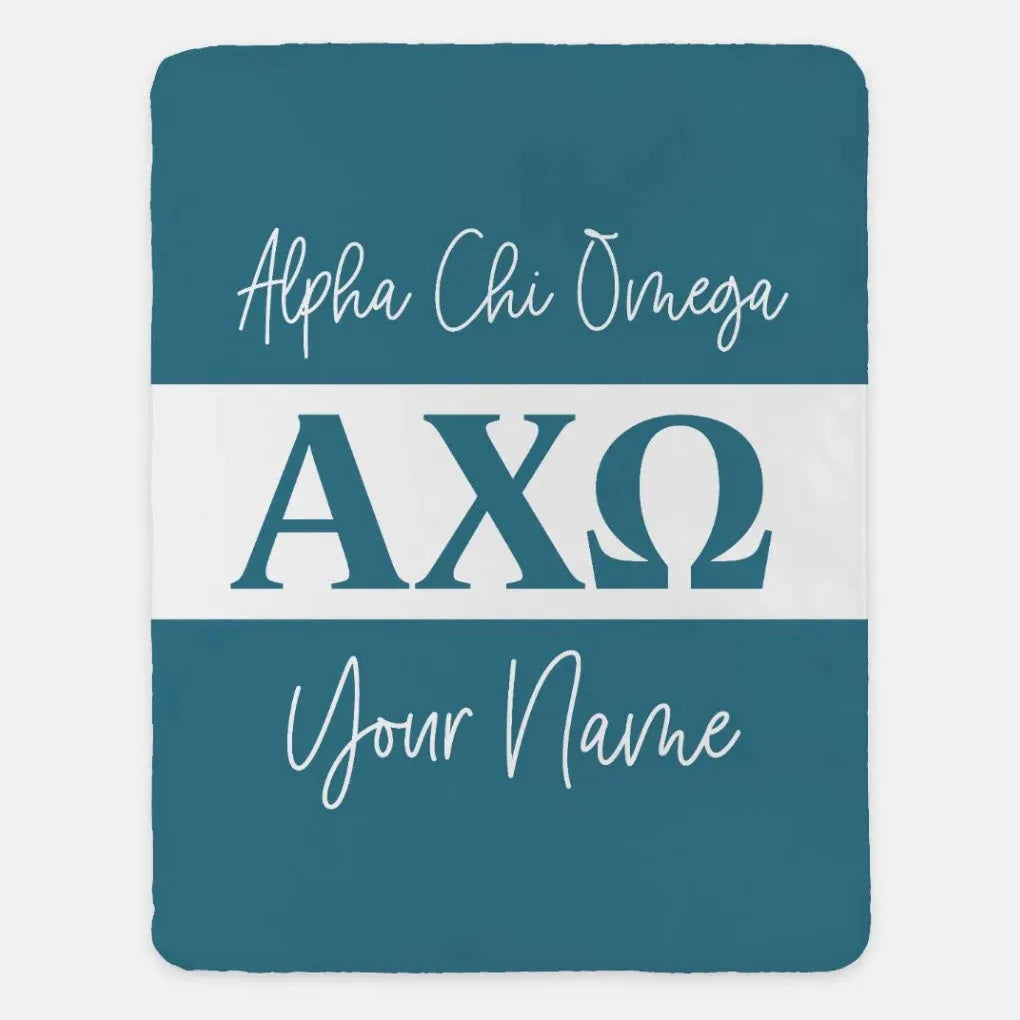 Personalized Alpha Chi Omega XL 60x80 Sherpa Blanket - Stripe Vega Throw Blankets