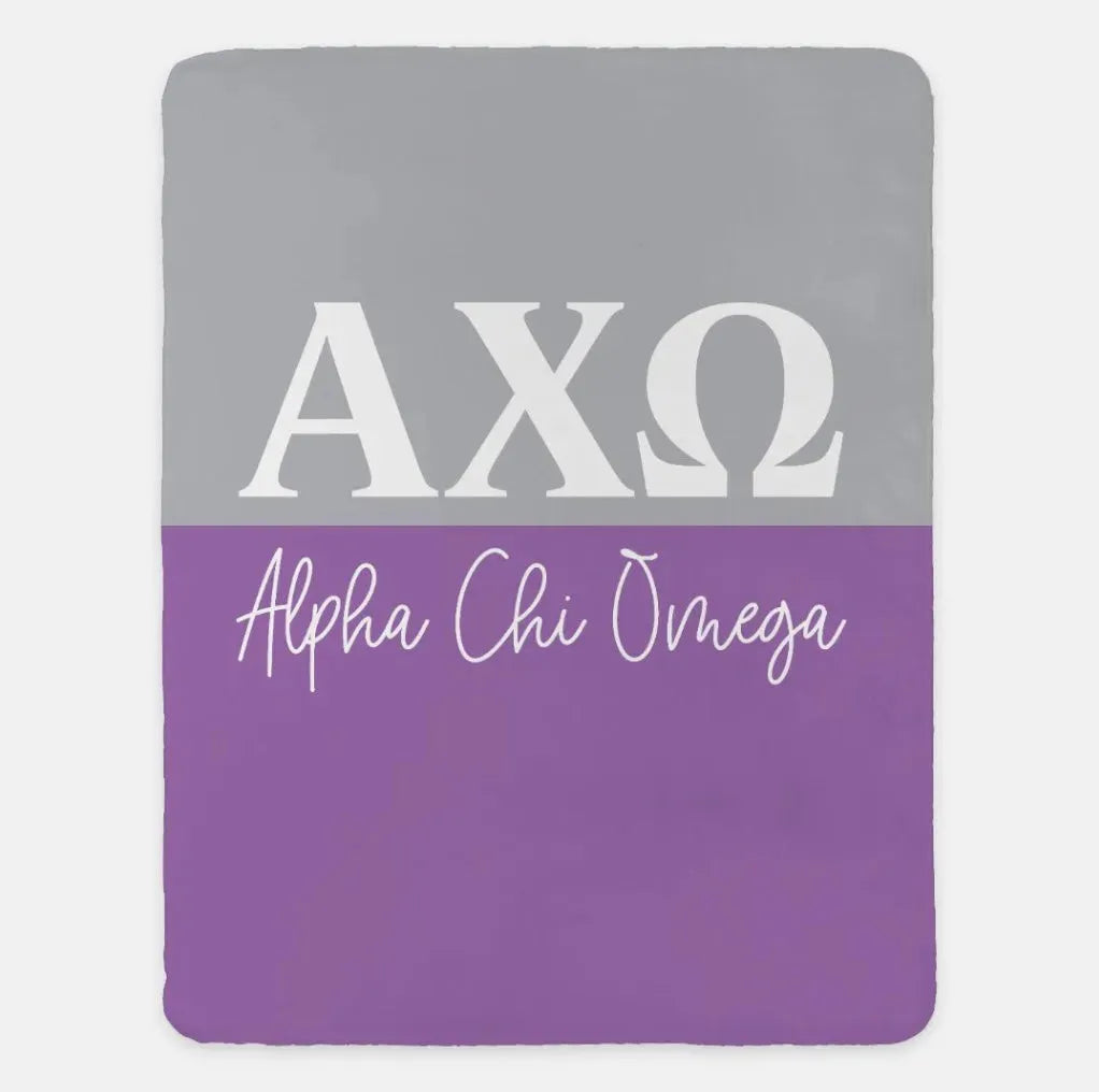 Alpha Chi Omega XL 60x80 Sherpa Throw Blanket Blanket - Color Block Chord Iris Throw Blankets