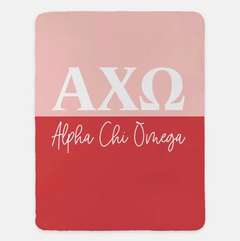 Alpha Chi Omega XL 60x80 Sherpa Throw Blanket Blanket - Color Block Hera Scarlet Throw Blankets