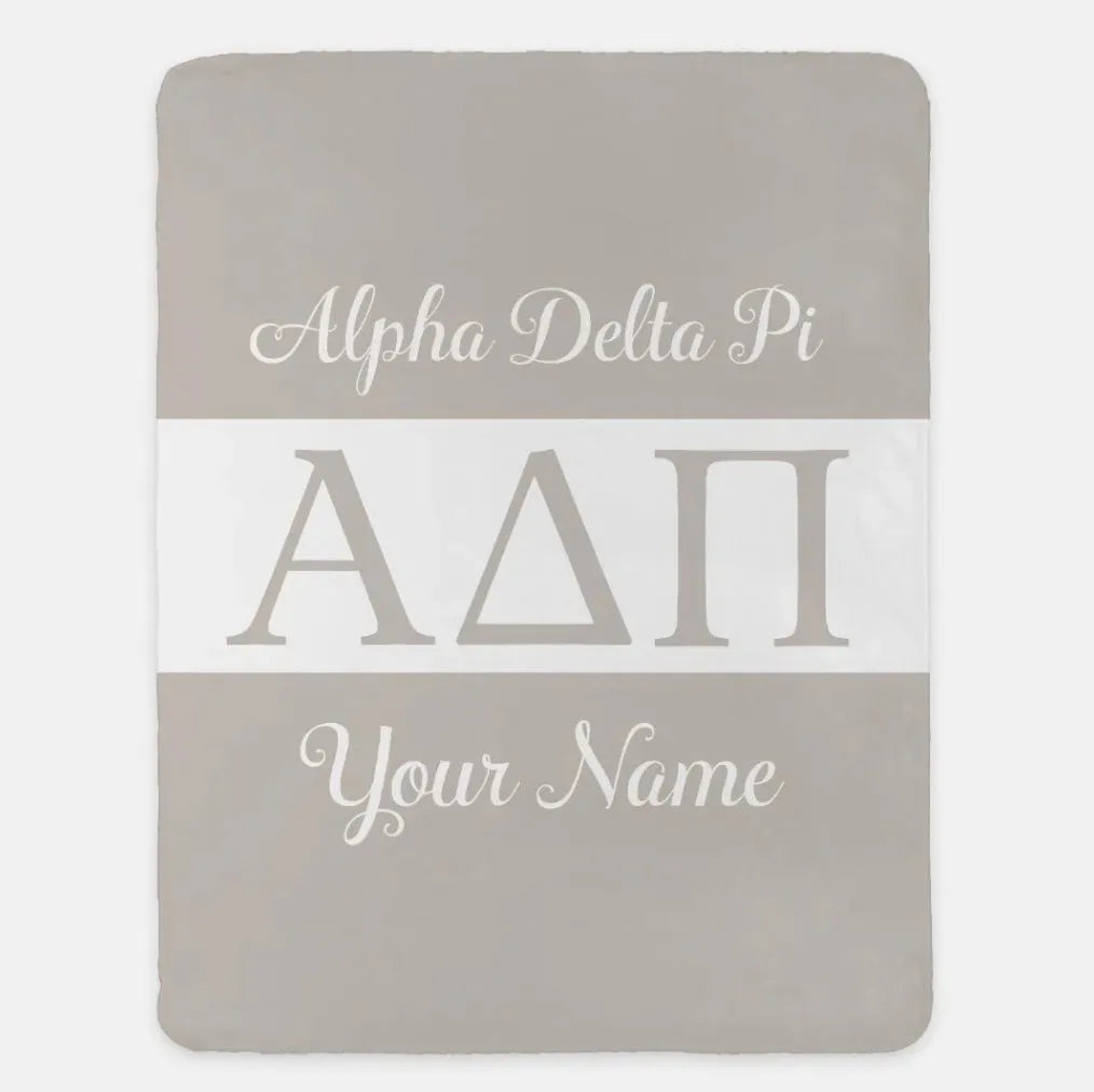 Personalized Alpha Delta Pi XL 60x80 Sherpa Throw Blanket - Greek Letters Sand Throw Blankets
