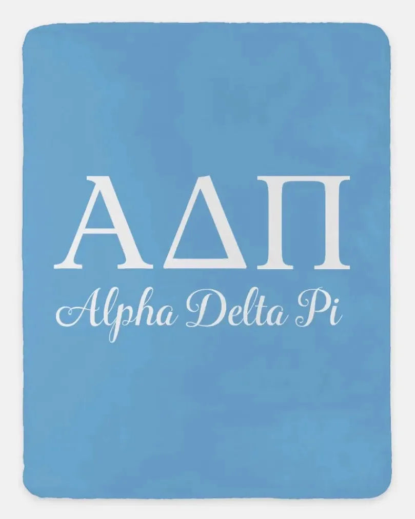 Alpha Delta Pi XL 60x80 Sherpa Throw Blanket Adelphean Blue Throw Blankets