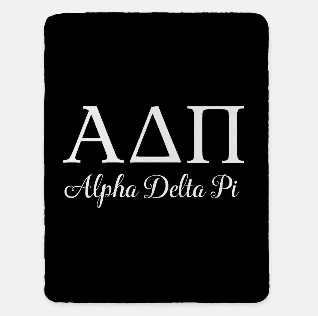 Alpha Delta Pi XL 60x80 Sherpa Throw Blanket Black Throw Blankets