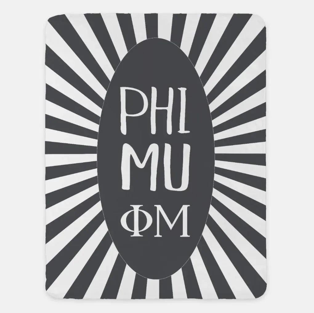 Phi Mu XL 60x80 Sherpa Blanket Starburst Charcoal Throw Blankets