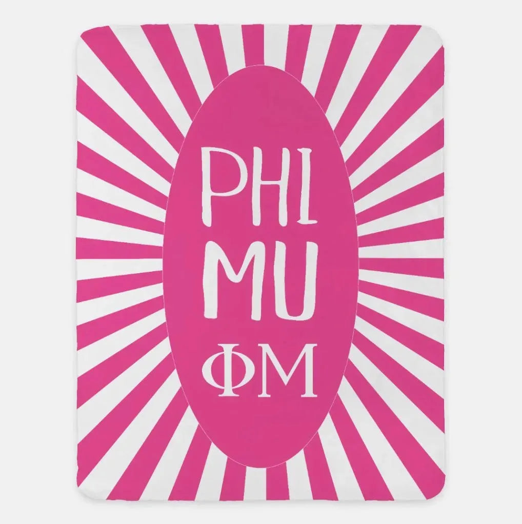 Phi Mu XL 60x80 Sherpa Blanket Starburst Pink Throw Blankets