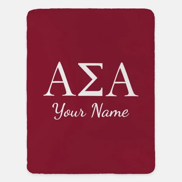Personalized Alpha Sigma Alpha XL 60x80 Throw Blanket - Greek Letters Crimson Throw Blankets