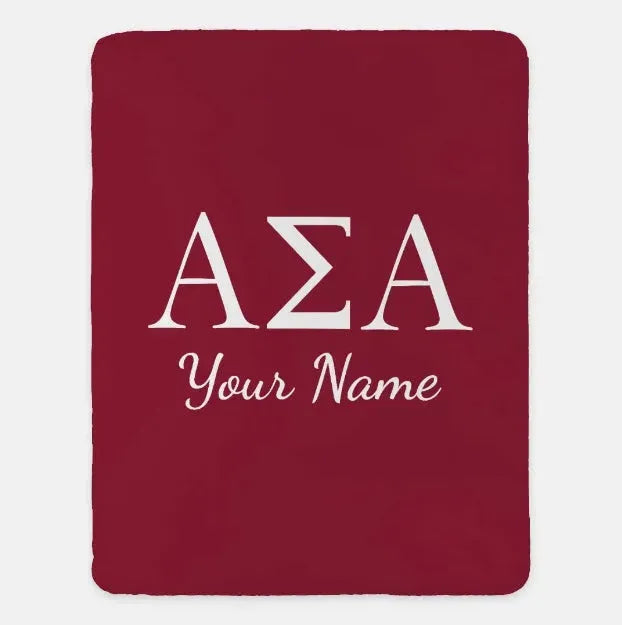 Personalized Alpha Sigma Alpha XL 60x80 Throw Blanket - Greek Letters Crimson Throw Blankets