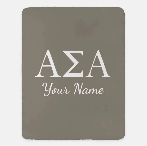 Personalized Alpha Sigma Alpha XL 60x80 Throw Blanket - Greek Letters Tan Throw Blankets