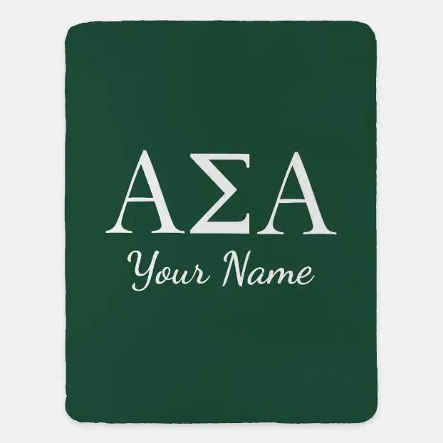 Personalized Alpha Sigma Alpha XL 60x80 Throw Blanket - Greek Letters Green Throw Blankets