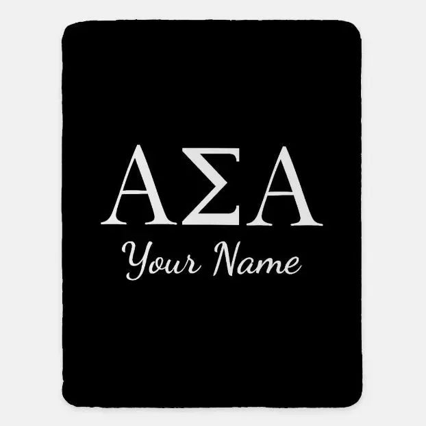 Personalized Alpha Sigma Alpha XL 60x80 Throw Blanket - Greek Letters Black Throw Blankets