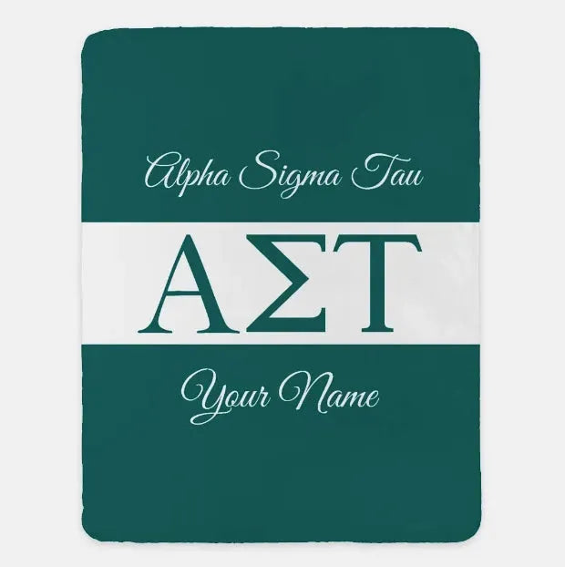 Personalized Alpha Sigma Tau XL 60x80 Throw Blanket - Greek Letters Green Throw Blankets