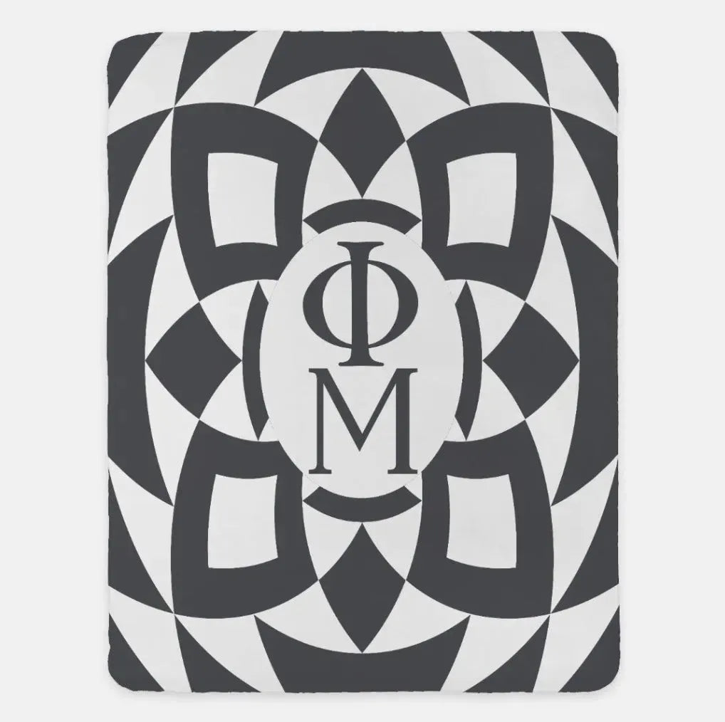 Phi Mu XL 60x80 Sherpa Throw Blanket Pink Tribal Charcoal Throw Blankets