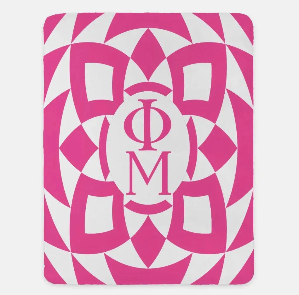 Phi Mu XL 60x80 Sherpa Throw Blanket Pink Tribal Pink Throw Blankets