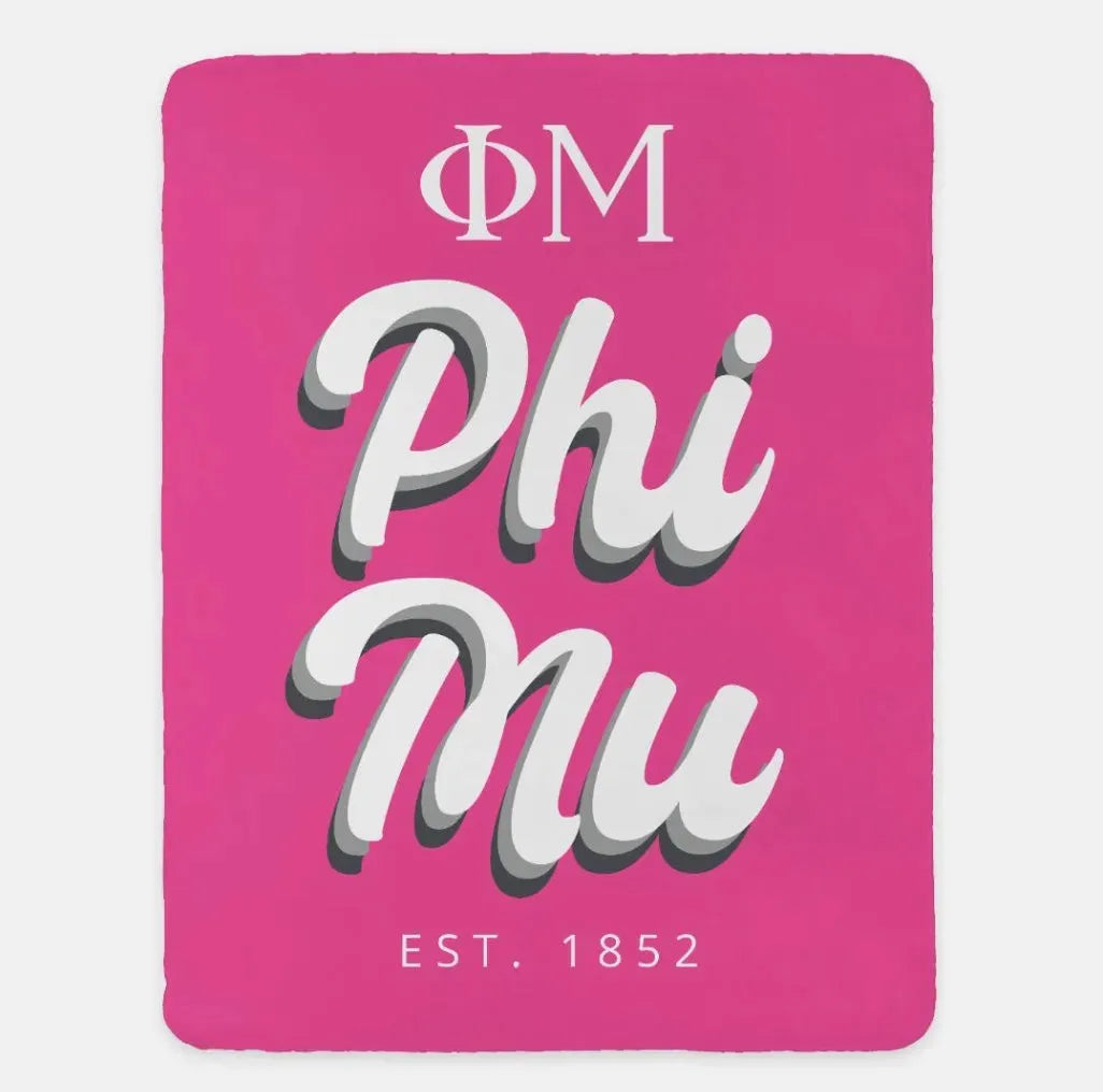 Phi Mu XL 60x80 Pink Retro Sherpa Blanket Pink Throw Blankets