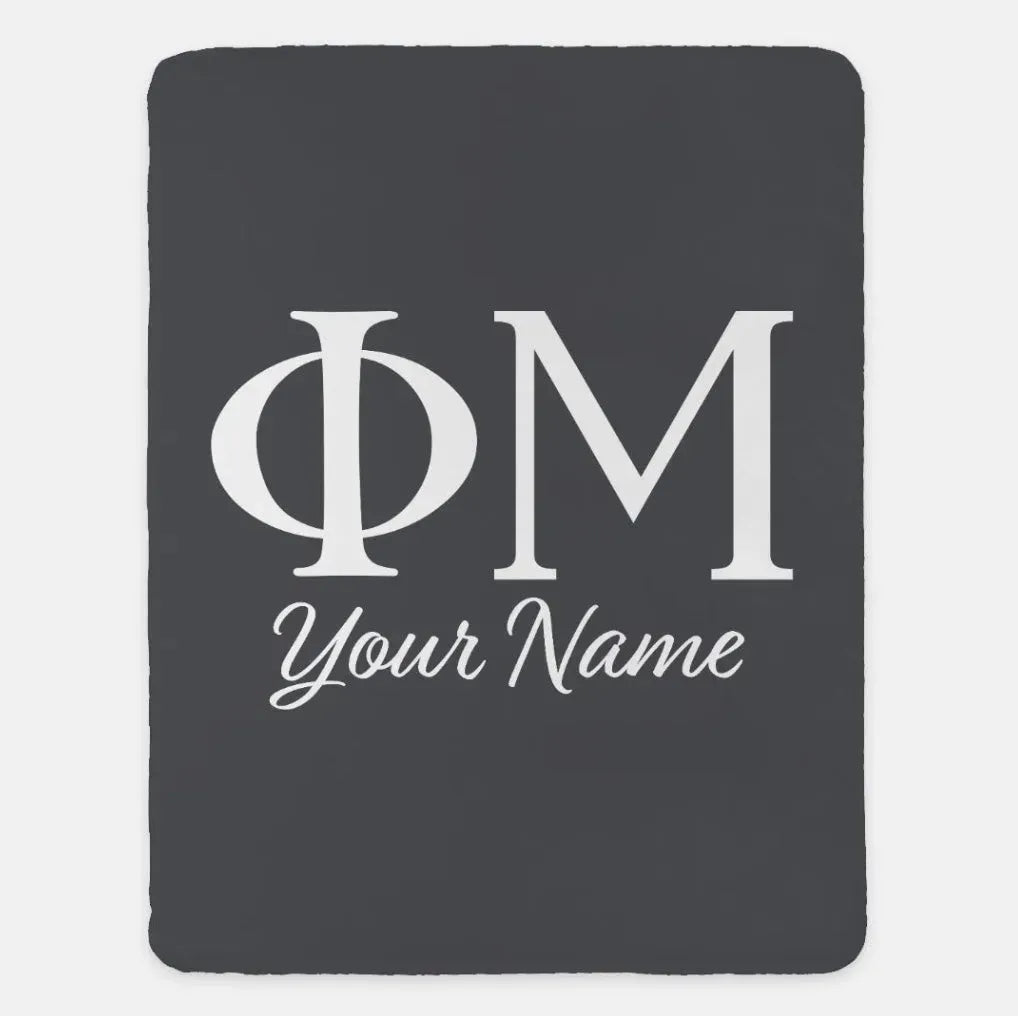 Personalized Phi Mu XL 60x80 Sherpa Throw Blanket Charcoal White Throw Blankets