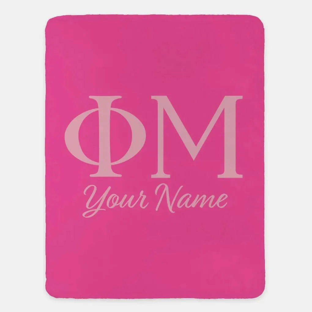 Personalized Phi Mu XL 60x80 Sherpa Throw Blanket Pink Blush Throw Blankets