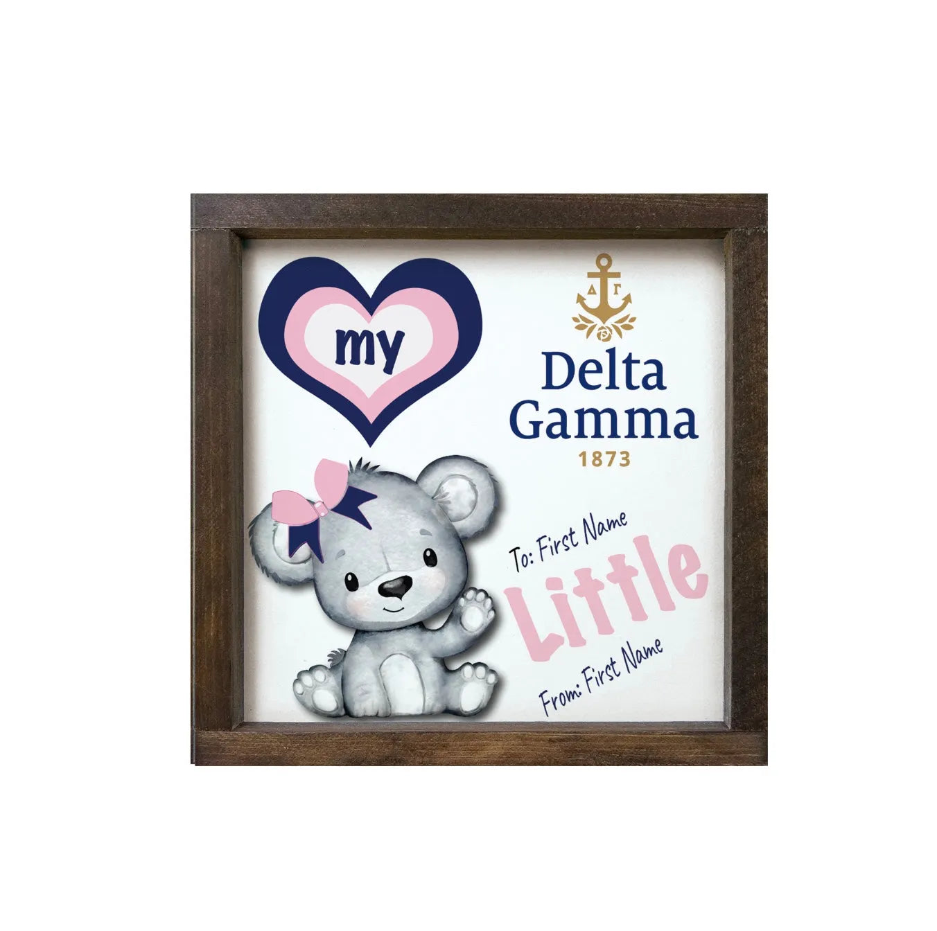 Delta Gamma 12x12 Love My Big - Love My Little Wood Framed Sign Little Walnut Stain Wall Art & Signs