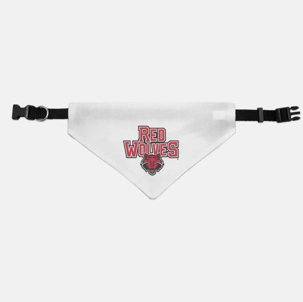 Arkansas State University Pet Bandana - White Red Wolves Pet Bandanas