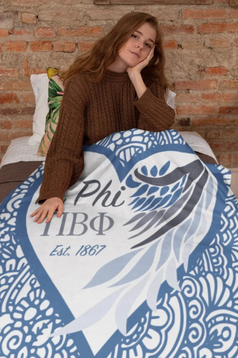 Pi Phi XL 60x80 Sherpa Throw Blanket - Mandala Heart Angel Wing Throw Blankets