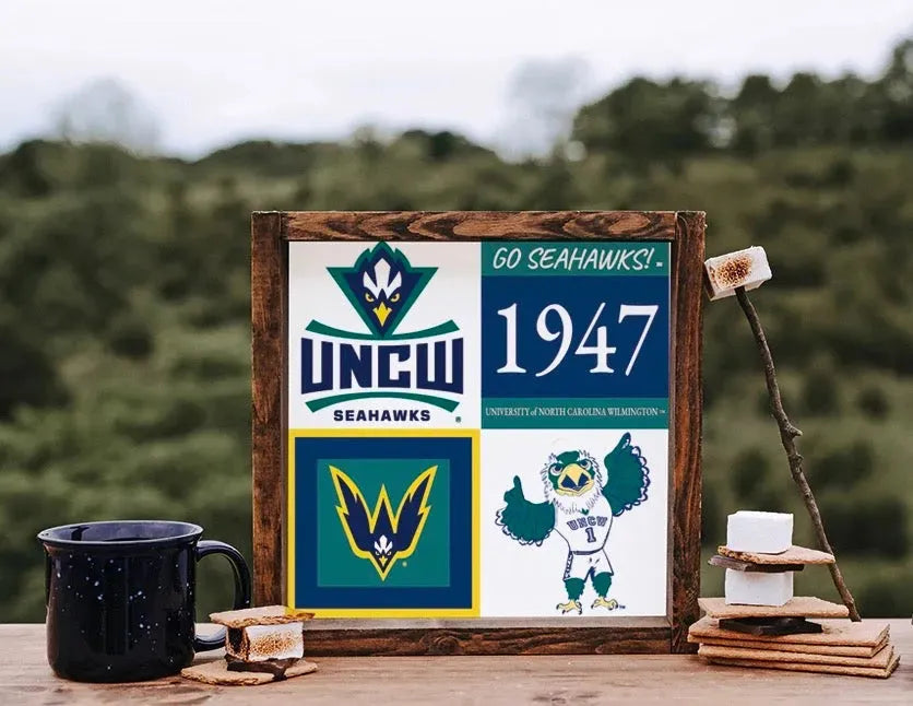 UNC Wilmington Classic Colorblock Wood Sign - Go Seahawks - 12"x12" Wall Art & Signs
