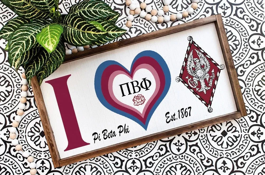 Pi Beta Phi 12x24 Wood Framed Sign - I Heart Wall Art & Signs