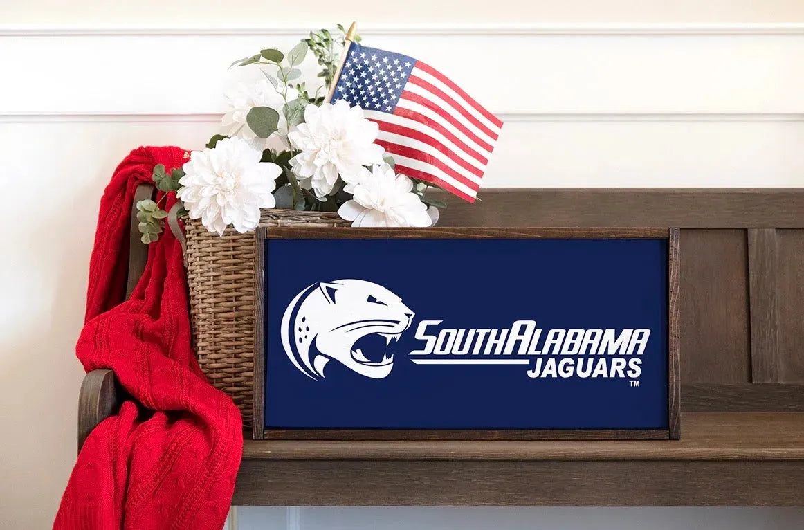 University of South Alabama Large 12x24 Classic White Logo Wood Sign - Blue Wall Art & Signs