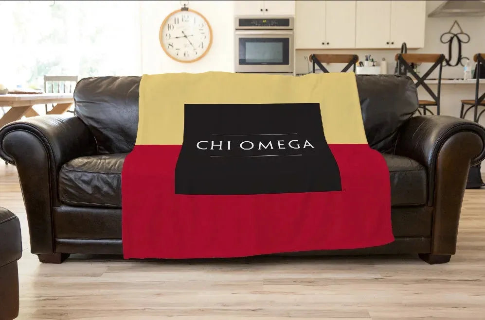 Chi Omega XL 60x80 Sherpa Throw Blanket - Color Block Throw Blankets
