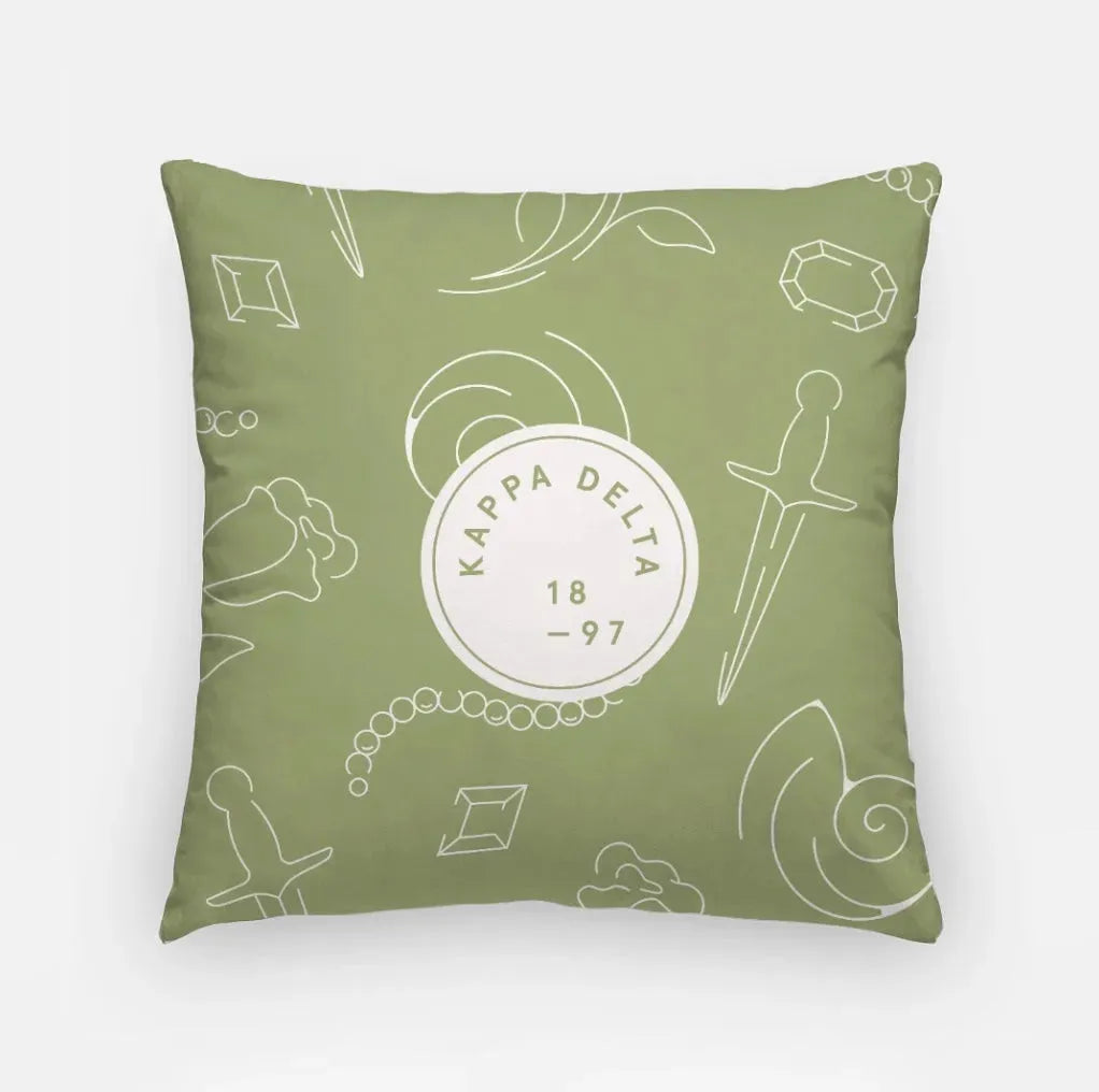 Kappa Delta 18" Throw Pillow Cover - KD Icon Pattern Olive Pillow Covers