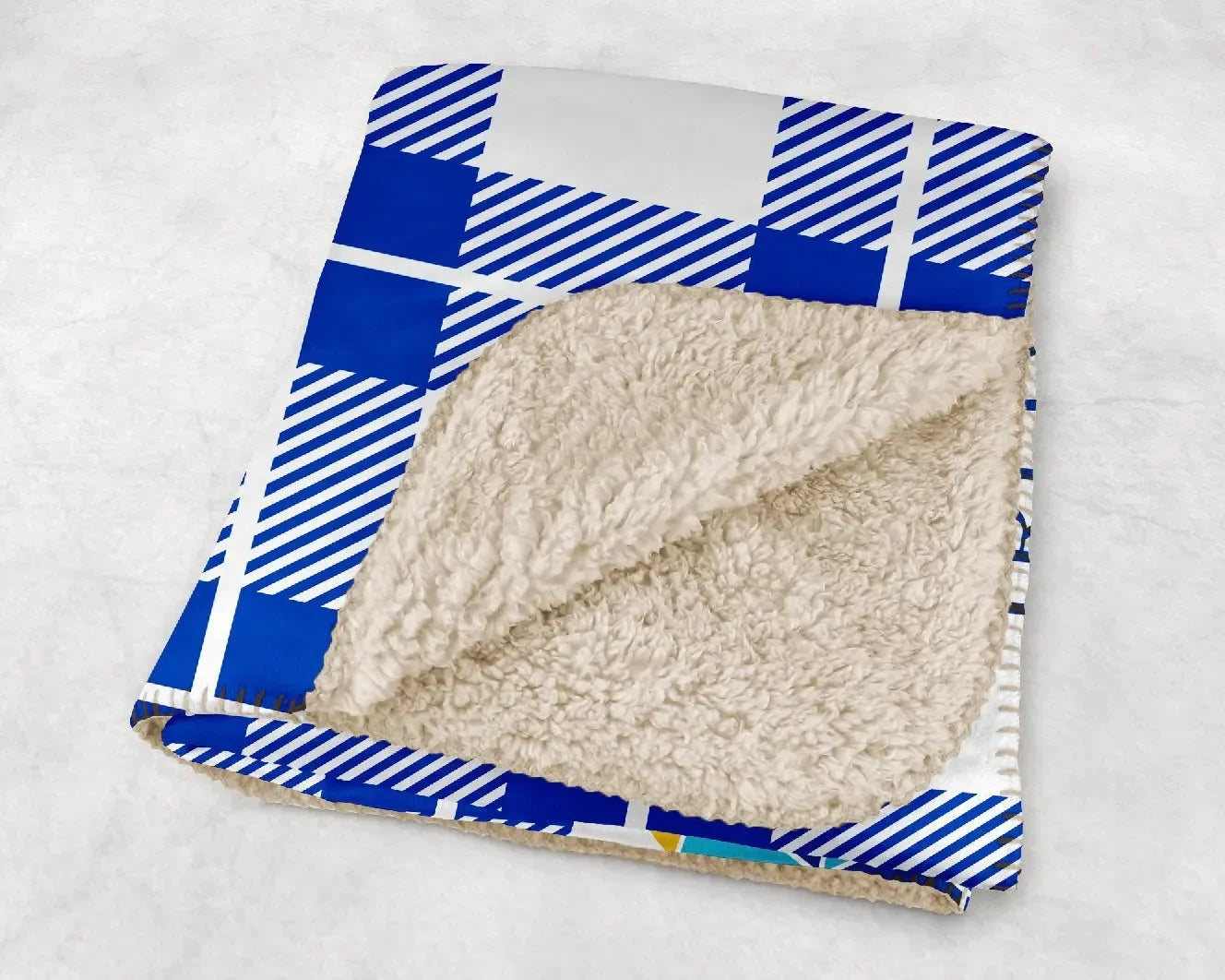 Tri Delta XL 60x80 Plaid Sherpa Blanket - Blue Throw Blankets