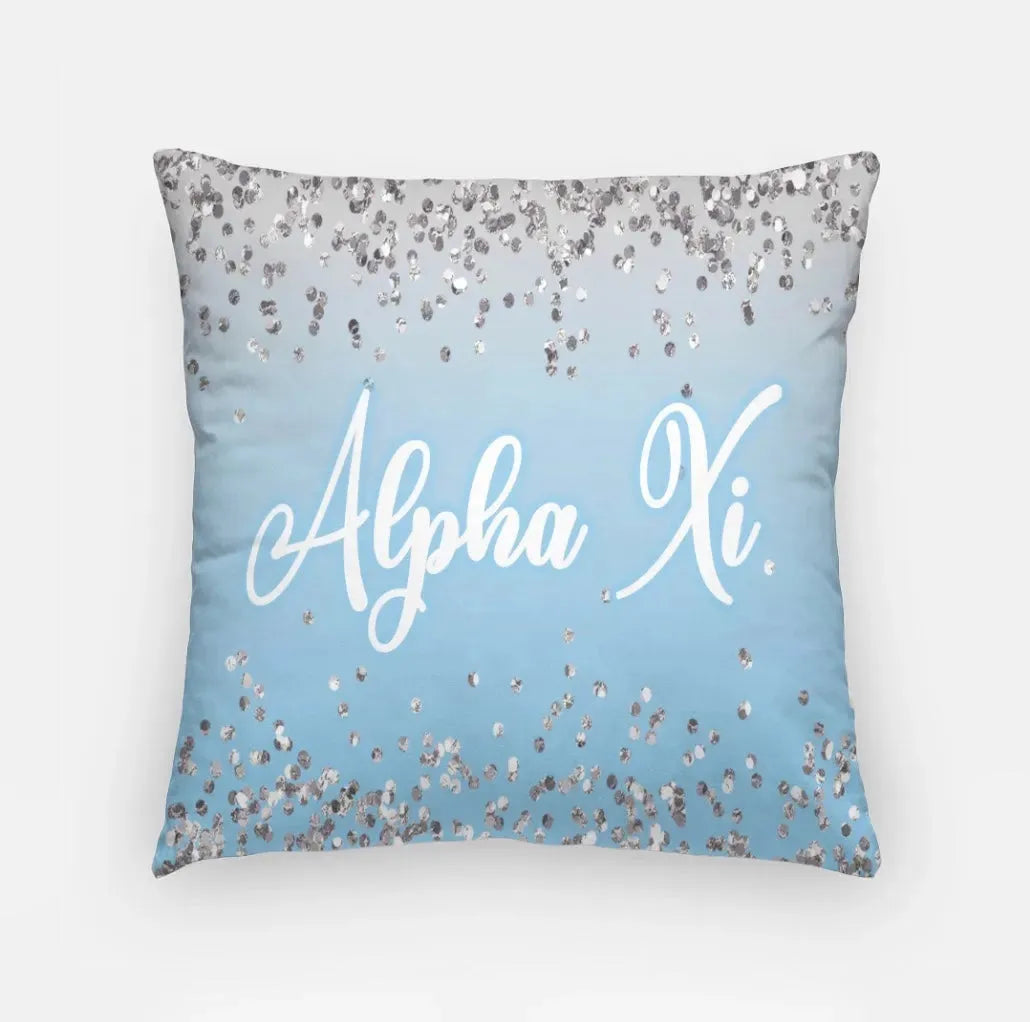 Alpha Xi Delta `8" Throw Pillow Cover - Glitter Griffin Blue Glitter Pillow Covers