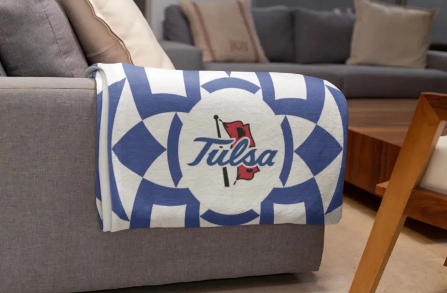 University of Tulsa Blue XL 60x80 Tribal Sherpa Throw Blanket Throw Blankets