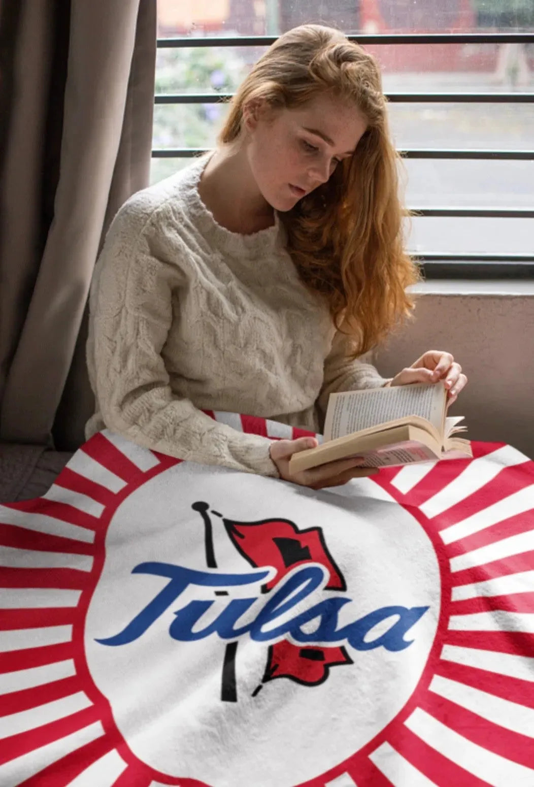 University of Tulsa XL 60x80 Sherpa Blanket - Red Starburst Throw Blankets