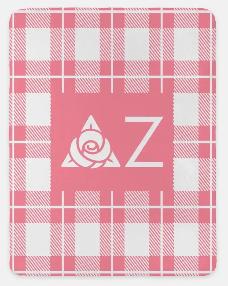 Delta Zeta XL 60x80 Plaid Sherpa Throw Blanket Pink Throw Blankets