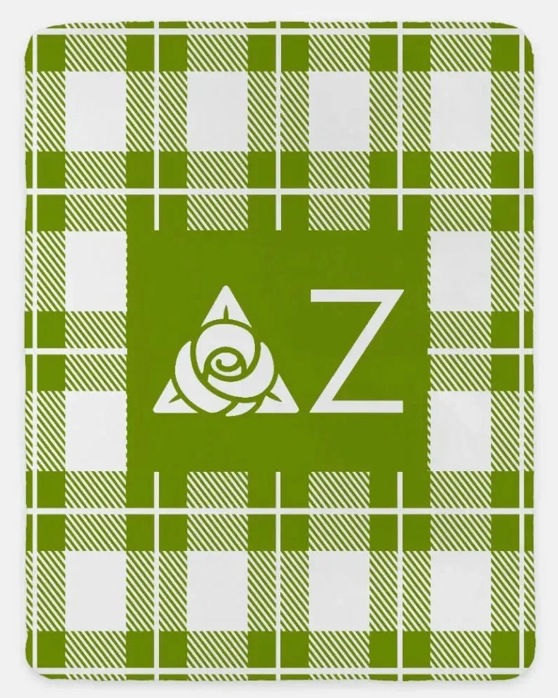 Delta Zeta XL 60x80 Plaid Sherpa Throw Blanket Green Throw Blankets