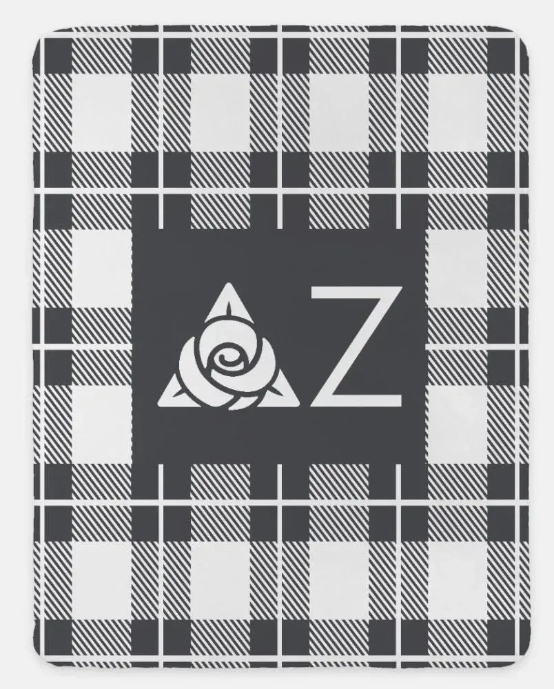 Delta Zeta XL 60x80 Plaid Sherpa Throw Blanket Gray Throw Blankets