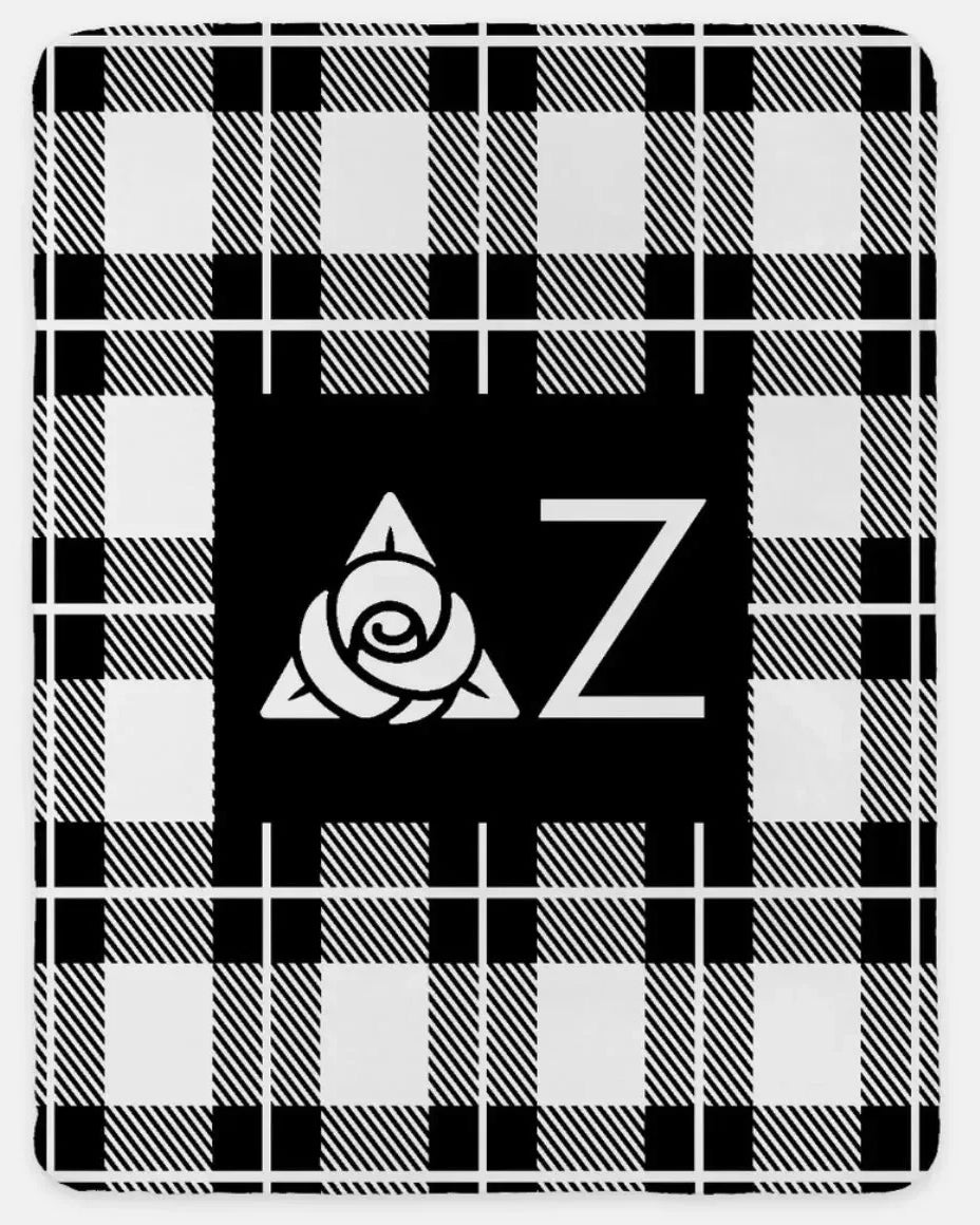 Delta Zeta XL 60x80 Plaid Sherpa Throw Blanket Black Throw Blankets