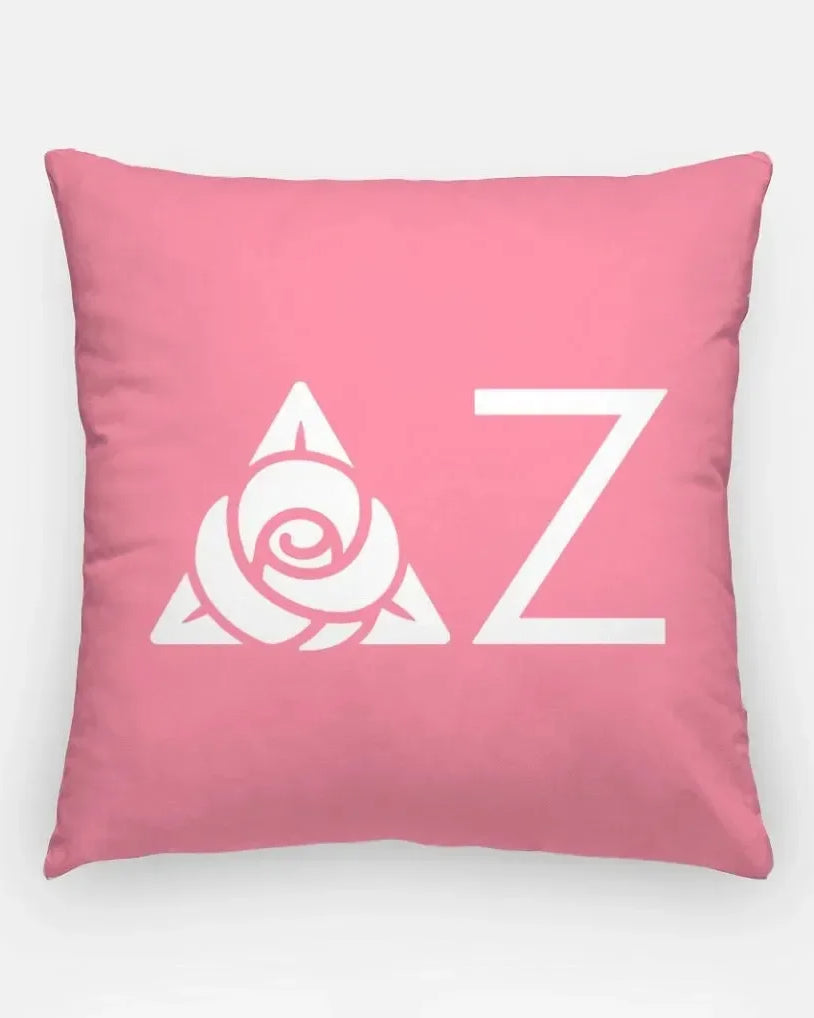 Delta Zeta 18" Traditional Throw Pillow Cover - Knockout Greek Letters Pink Pillow Covers