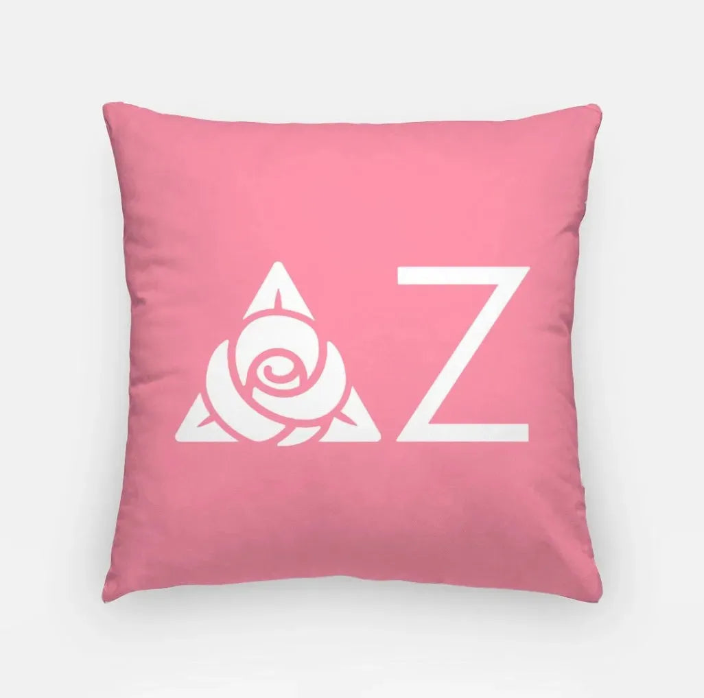 Delta Zeta 18" Traditional Throw Pillow Cover - Knockout Greek Letters Pink Pillow Covers
