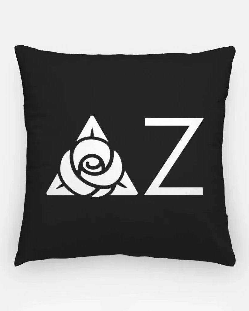 Delta Zeta 18" Traditional Throw Pillow Cover - Knockout Greek Letters Black Pillow Covers